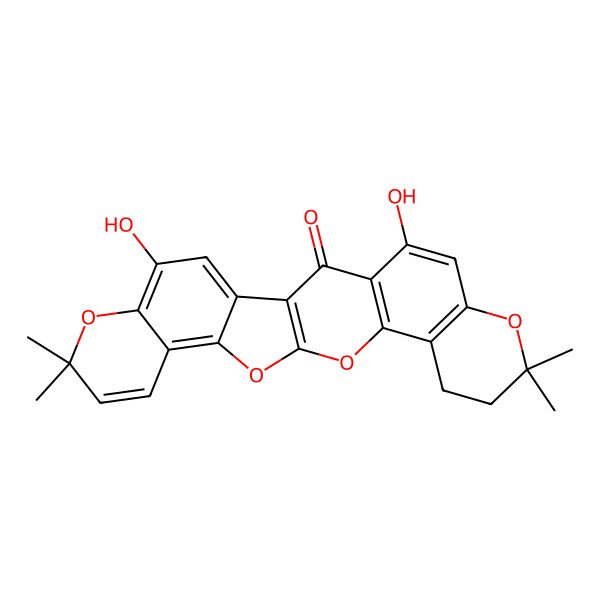 2D Structure of 11,17-Dihydroxy-7,7,20,20-tetramethyl-2,8,19,25-tetraoxahexacyclo[12.11.0.03,12.04,9.015,24.018,23]pentacosa-1(14),3(12),4(9),10,15,17,21,23-octaen-13-one