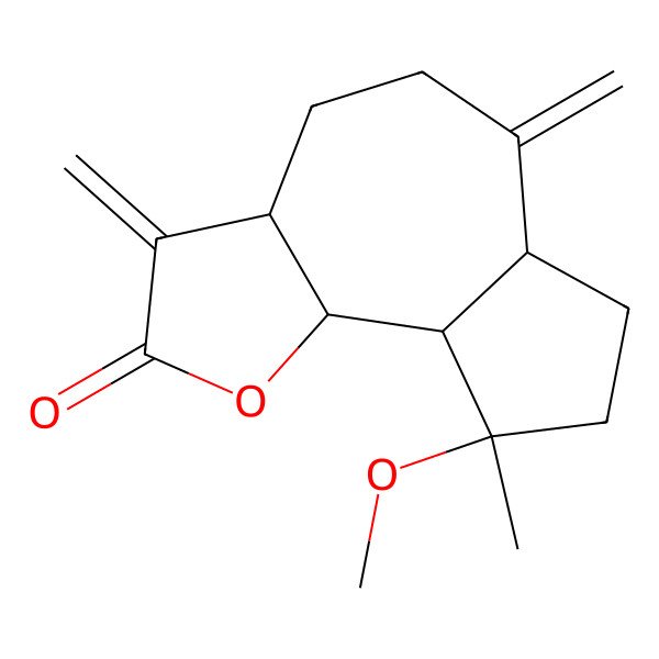 2D Structure of (3aS,6aR,9S,9aS,9bS)-9-methoxy-9-methyl-3,6-dimethylidene-3a,4,5,6a,7,8,9a,9b-octahydroazuleno[4,5-b]furan-2-one