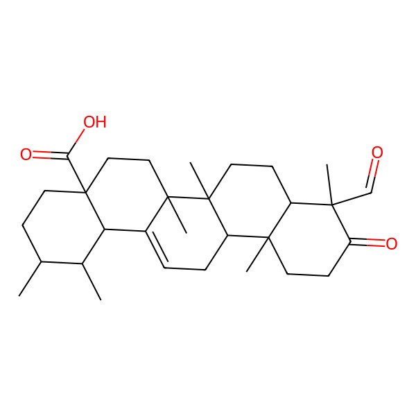 2D Structure of (1S,2R,4aS,6aR,6aS,6bR,8aR,9S,12aR,14bS)-9-formyl-1,2,6a,6b,9,12a-hexamethyl-10-oxo-1,2,3,4,5,6,6a,7,8,8a,11,12,13,14b-tetradecahydropicene-4a-carboxylic acid