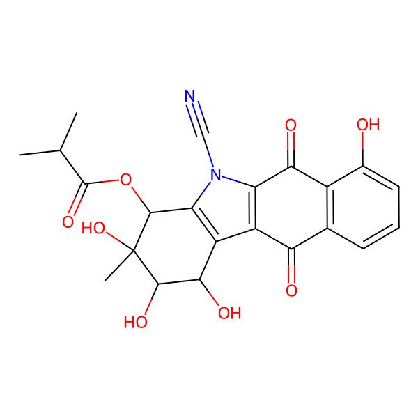 2D Structure of (5-cyano-1,2,3,7-tetrahydroxy-3-methyl-6,11-dioxo-2,4-dihydro-1H-benzo[h]carbazol-4-yl) 2-methylpropanoate