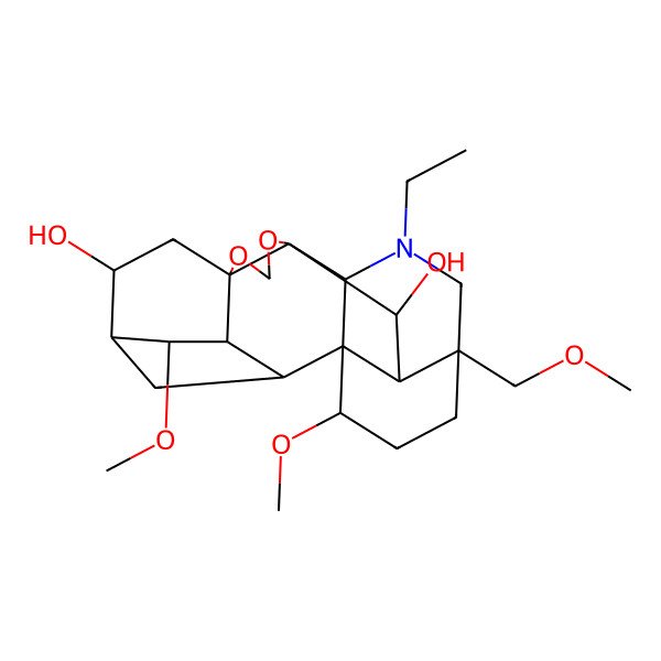 2D Structure of 14-Ethyl-4,19-dimethoxy-16-(methoxymethyl)-9,11-dioxa-14-azaheptacyclo[10.7.2.12,5.01,13.03,8.08,12.016,20]docosane-6,21-diol