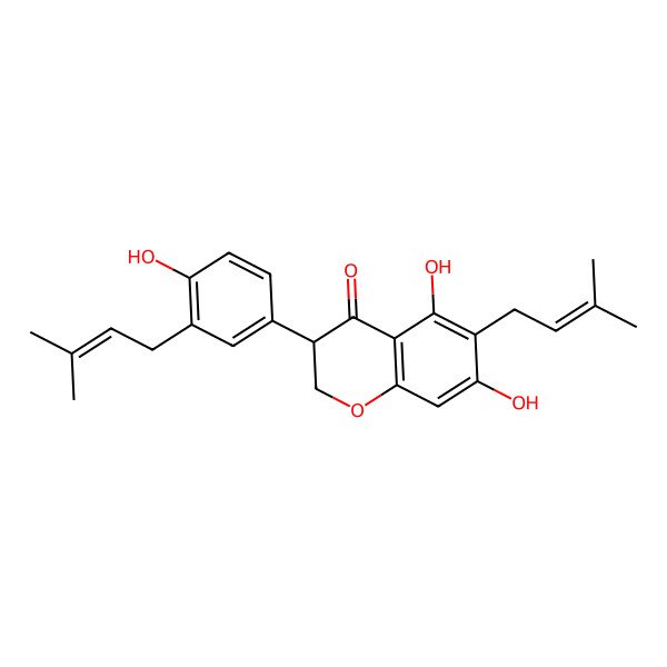 2D Structure of (3R)-5,7-dihydroxy-3-[4-hydroxy-3-(3-methylbut-2-enyl)phenyl]-6-(3-methylbut-2-enyl)-2,3-dihydrochromen-4-one