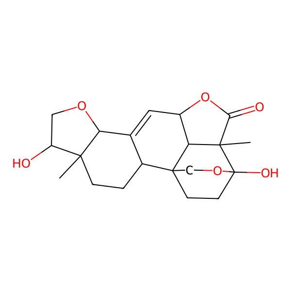 2D Structure of (1S,2S,5S,6S,9S,12R,15R,16S,21R)-6,16-dihydroxy-5,15-dimethyl-8,13,17-trioxahexacyclo[14.2.2.11,12.02,10.05,9.015,21]henicos-10-en-14-one