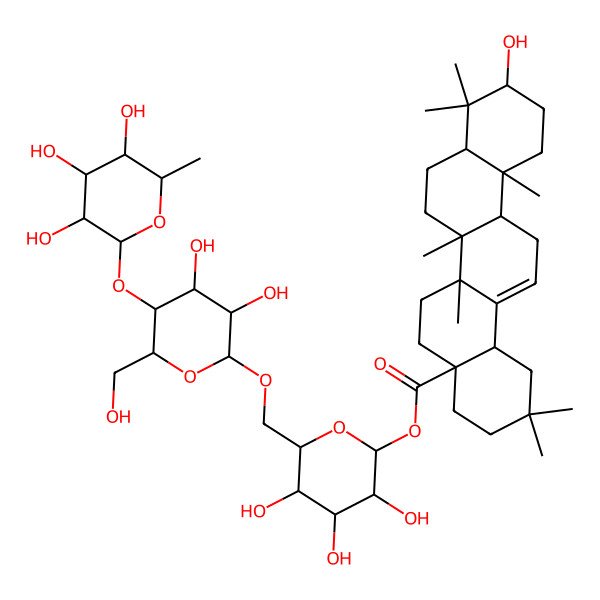 2D Structure of [(2S,3R,4S,5S,6R)-6-[[(2R,3R,4R,5S,6R)-3,4-dihydroxy-6-(hydroxymethyl)-5-[(2S,3R,4R,5R,6S)-3,4,5-trihydroxy-6-methyloxan-2-yl]oxyoxan-2-yl]oxymethyl]-3,4,5-trihydroxyoxan-2-yl] (4aS,6aR,6aS,6bR,8aR,10R,12aR,14bS)-10-hydroxy-2,2,6a,6b,9,9,12a-heptamethyl-1,3,4,5,6,6a,7,8,8a,10,11,12,13,14b-tetradecahydropicene-4a-carboxylate