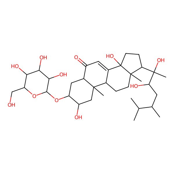 2D Structure of (2S,3R,5R,9R,10R,13R,14S,17S)-17-[(2R,3R,5R)-2,3-dihydroxy-5,6-dimethylheptan-2-yl]-2,14-dihydroxy-10,13-dimethyl-3-[(2R,3R,4S,5S,6R)-3,4,5-trihydroxy-6-(hydroxymethyl)oxan-2-yl]oxy-2,3,4,5,9,11,12,15,16,17-decahydro-1H-cyclopenta[a]phenanthren-6-one