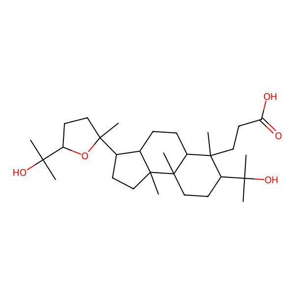 2D Structure of 3-[(3S,3aR,5aR,6R,7R,9aR,9bR)-7-(2-hydroxypropan-2-yl)-3-[(2S,5R)-5-(2-hydroxypropan-2-yl)-2-methyloxolan-2-yl]-6,9a,9b-trimethyl-1,2,3,3a,4,5,5a,7,8,9-decahydrocyclopenta[a]naphthalen-6-yl]propanoic acid