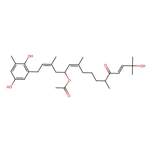 2D Structure of [1-(2,5-Dihydroxy-3-methylphenyl)-15-hydroxy-3,7,11,15-tetramethyl-12-oxohexadeca-2,6,13-trien-5-yl] acetate