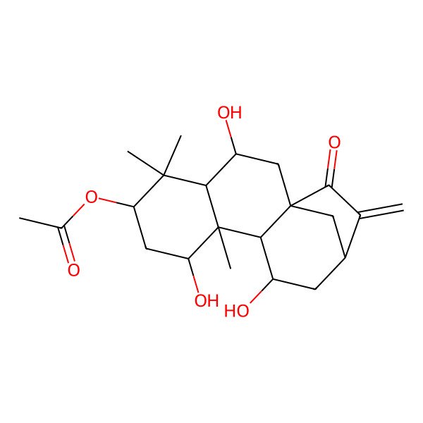 2D Structure of (3,8,11-Trihydroxy-5,5,9-trimethyl-14-methylidene-15-oxo-6-tetracyclo[11.2.1.01,10.04,9]hexadecanyl) acetate