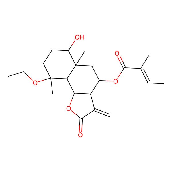 2D Structure of (9-Ethoxy-6-hydroxy-5a,9-dimethyl-3-methylidene-2-oxo-3a,4,5,6,7,8,9a,9b-octahydrobenzo[g][1]benzofuran-4-yl) 2-methylbut-2-enoate