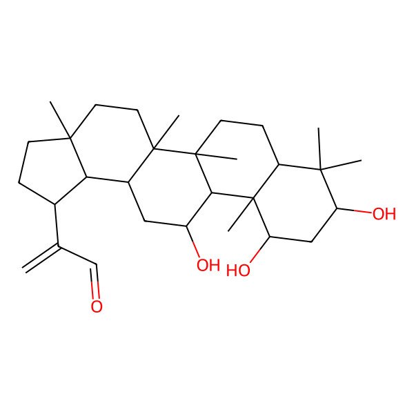 2D Structure of 2-(9,11,12-Trihydroxy-3a,5a,5b,8,8,11a-hexamethyl-1,2,3,4,5,6,7,7a,9,10,11,11b,12,13,13a,13b-hexadecahydrocyclopenta[a]chrysen-1-yl)prop-2-enal