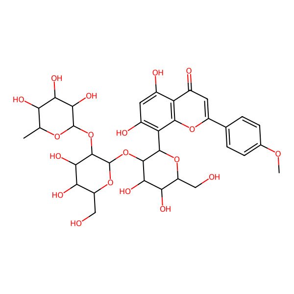 2D Structure of 8-[3-[4,5-Dihydroxy-6-(hydroxymethyl)-3-(3,4,5-trihydroxy-6-methyloxan-2-yl)oxyoxan-2-yl]oxy-4,5-dihydroxy-6-(hydroxymethyl)oxan-2-yl]-5,7-dihydroxy-2-(4-methoxyphenyl)chromen-4-one