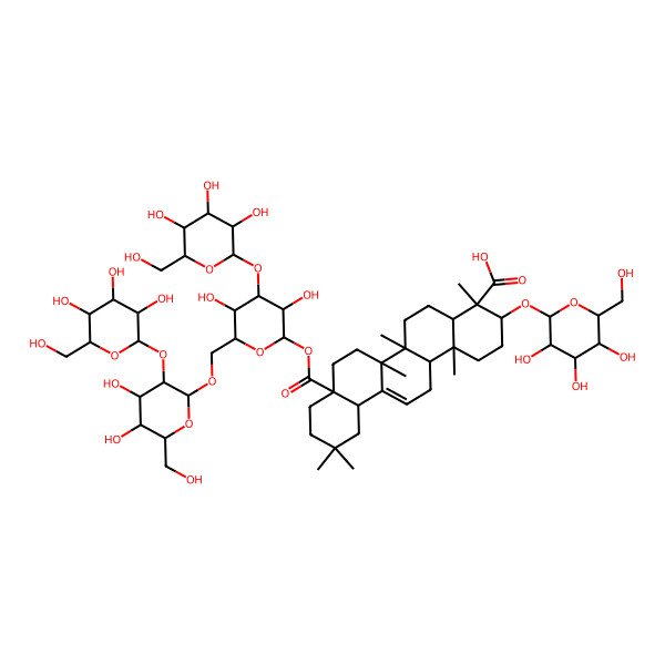 2D Structure of 8a-[6-[[4,5-Dihydroxy-6-(hydroxymethyl)-3-[3,4,5-trihydroxy-6-(hydroxymethyl)oxan-2-yl]oxyoxan-2-yl]oxymethyl]-3,5-dihydroxy-4-[3,4,5-trihydroxy-6-(hydroxymethyl)oxan-2-yl]oxyoxan-2-yl]oxycarbonyl-4,6a,6b,11,11,14b-hexamethyl-3-[3,4,5-trihydroxy-6-(hydroxymethyl)oxan-2-yl]oxy-1,2,3,4a,5,6,7,8,9,10,12,12a,14,14a-tetradecahydropicene-4-carboxylic acid