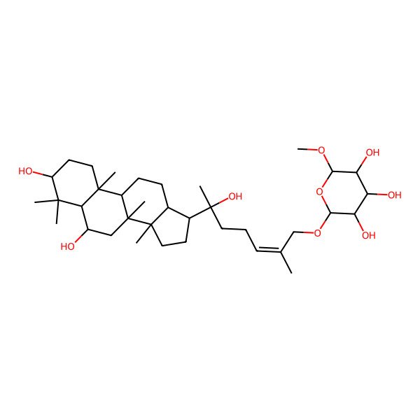 2D Structure of 2-[6-(3,6-dihydroxy-4,4,8,10,14-pentamethyl-2,3,5,6,7,9,11,12,13,15,16,17-dodecahydro-1H-cyclopenta[a]phenanthren-17-yl)-6-hydroxy-2-methylhept-2-enoxy]-6-methoxyoxane-3,4,5-triol