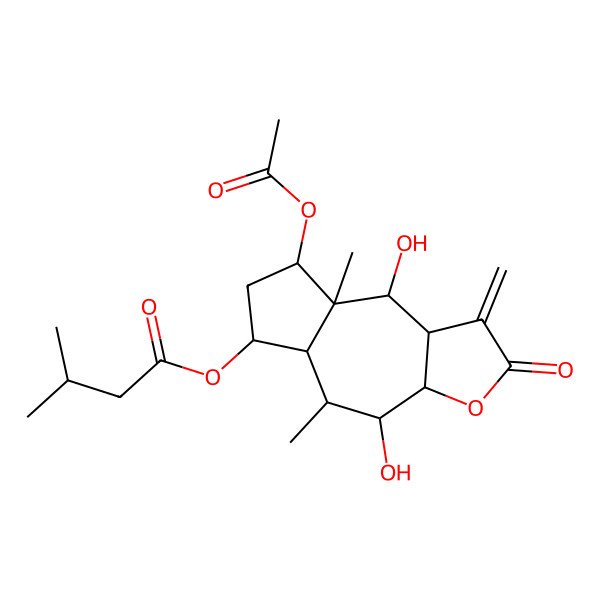 2D Structure of (8-acetyloxy-4,9-dihydroxy-5,8a-dimethyl-1-methylidene-2-oxo-4,5,5a,6,7,8,9,9a-octahydro-3aH-azuleno[6,5-b]furan-6-yl) 3-methylbutanoate