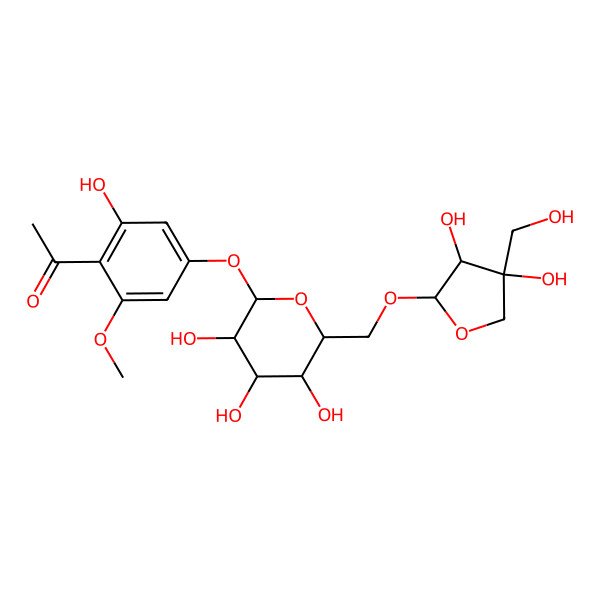 2D Structure of 1-[4-[(2S,3R,4S,5R,6R)-6-[[(2R,3R,4R)-3,4-dihydroxy-4-(hydroxymethyl)oxolan-2-yl]oxymethyl]-3,4,5-trihydroxyoxan-2-yl]oxy-2-hydroxy-6-methoxyphenyl]ethanone