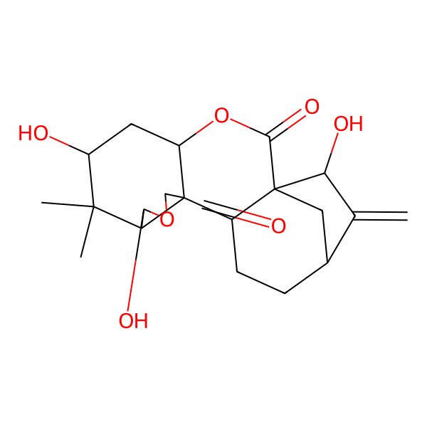 2D Structure of 6,9,18-Trihydroxy-7,7-dimethyl-17-methylidene-3,10-dioxapentacyclo[14.2.1.01,13.04,12.08,12]nonadecane-2,11-dione
