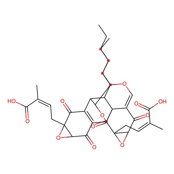2D Structure of 4-[4-(3-Carboxybut-2-enyl)-3,7,15,19-tetraoxo-11,22-dipentyl-5,10,17,21-tetraoxaheptacyclo[11.7.2.02,8.02,12.04,6.014,20.016,18]docosa-8,14(20)-dien-16-yl]-2-methylbut-2-enoic acid