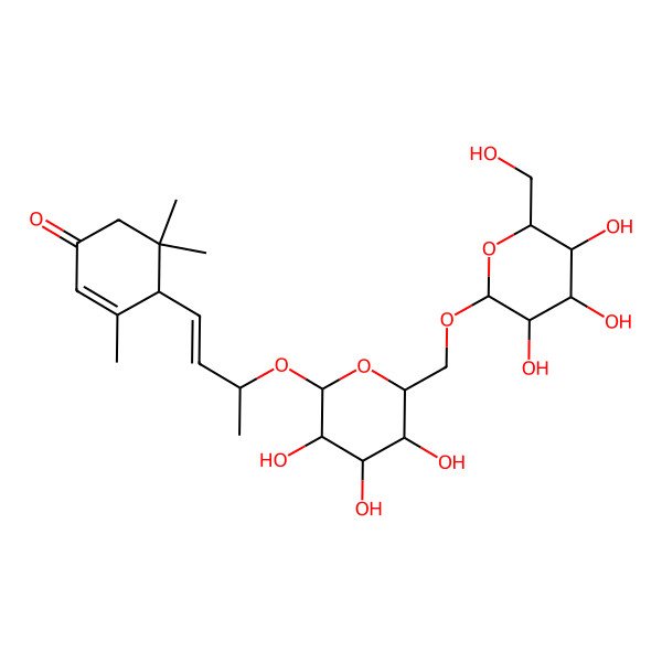 2D Structure of (4R)-3,5,5-trimethyl-4-[(E,3R)-3-[(2R,3R,4S,5S,6R)-3,4,5-trihydroxy-6-[[(2R,3R,4S,5R,6R)-3,4,5-trihydroxy-6-(hydroxymethyl)oxan-2-yl]oxymethyl]oxan-2-yl]oxybut-1-enyl]cyclohex-2-en-1-one