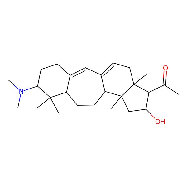 2D Structure of 1-[(6S,8R,11R,12S,14R,15R,16R)-6-(dimethylamino)-14-hydroxy-7,7,12,16-tetramethyl-15-tetracyclo[9.7.0.03,8.012,16]octadeca-1(18),2-dienyl]ethanone