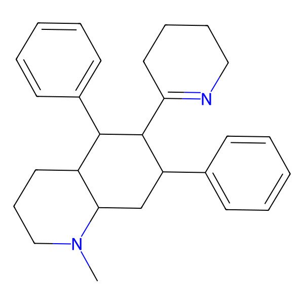 2D Structure of (4aR,5R,6R,7S,8aR)-1-methyl-5,7-diphenyl-6-(2,3,4,5-tetrahydropyridin-6-yl)-3,4,4a,5,6,7,8,8a-octahydro-2H-quinoline