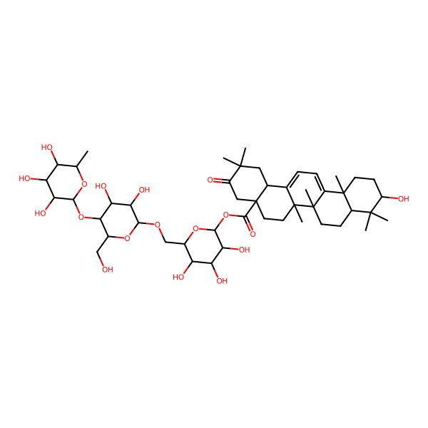 2D Structure of [6-[[3,4-dihydroxy-6-(hydroxymethyl)-5-(3,4,5-trihydroxy-6-methyloxan-2-yl)oxyoxan-2-yl]oxymethyl]-3,4,5-trihydroxyoxan-2-yl] 10-hydroxy-2,2,6a,6b,9,9,12a-heptamethyl-3-oxo-4,5,6,7,8,8a,10,11,12,14b-decahydro-1H-picene-4a-carboxylate