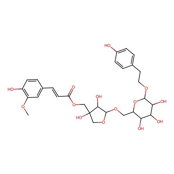 2D Structure of [(3R,4S,5S)-3,4-dihydroxy-5-[[(2R,3R,4S,5R,6R)-3,4,5-trihydroxy-6-[2-(4-hydroxyphenyl)ethoxy]oxan-2-yl]methoxy]oxolan-3-yl]methyl (E)-3-(4-hydroxy-3-methoxyphenyl)prop-2-enoate