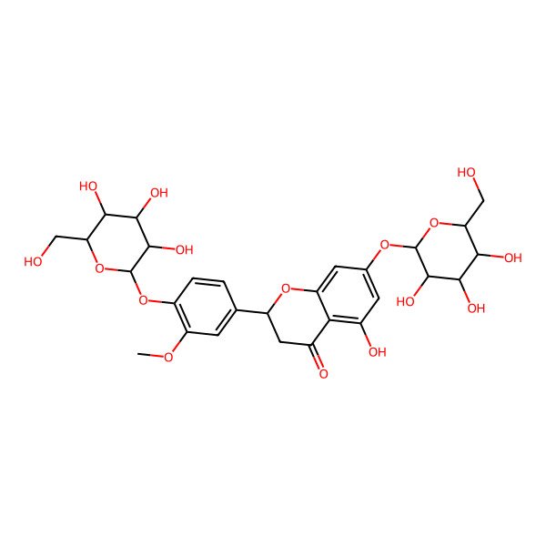 2D Structure of 5-Hydroxy-2-[3-methoxy-4-[3,4,5-trihydroxy-6-(hydroxymethyl)oxan-2-yl]oxyphenyl]-7-[3,4,5-trihydroxy-6-(hydroxymethyl)oxan-2-yl]oxy-2,3-dihydrochromen-4-one