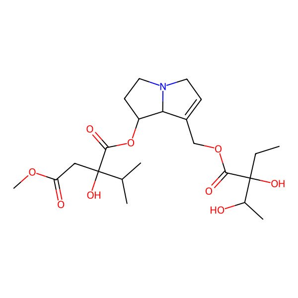 2D Structure of 1-O-[7-[(2-ethyl-2,3-dihydroxybutanoyl)oxymethyl]-2,3,5,8-tetrahydro-1H-pyrrolizin-1-yl] 4-O-methyl 2-hydroxy-2-propan-2-ylbutanedioate