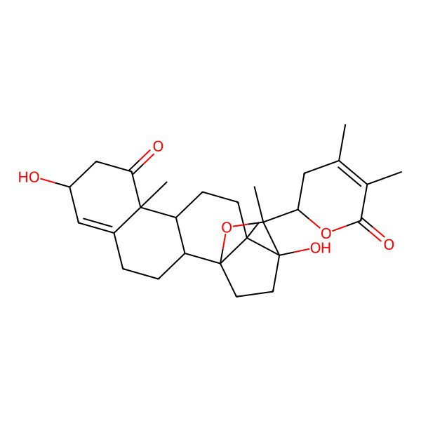 2D Structure of (1R,2R,7S,10R,11S,14R,15S,16S)-16-[(2R)-4,5-dimethyl-6-oxo-2,3-dihydropyran-2-yl]-7,15-dihydroxy-10,14,16-trimethyl-17-oxapentacyclo[13.2.2.01,14.02,11.05,10]nonadec-5-en-9-one