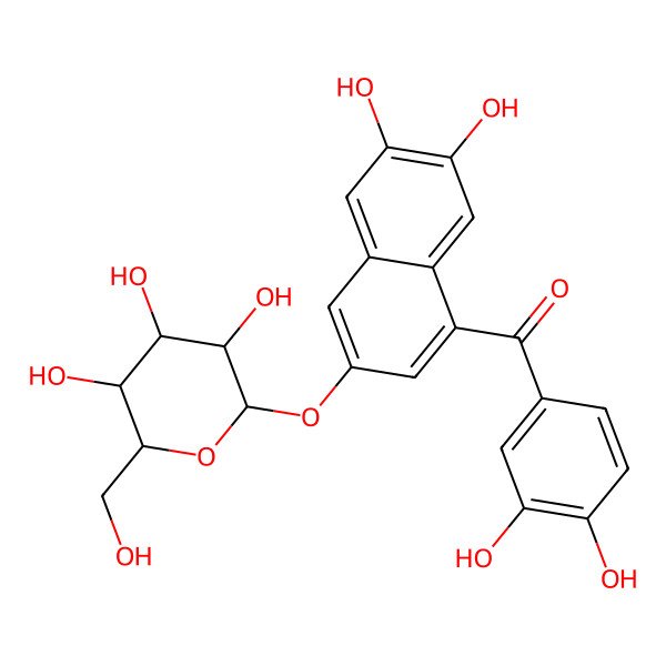 2D Structure of (3,4-Dihydroxyphenyl)-[6,7-dihydroxy-3-[3,4,5-trihydroxy-6-(hydroxymethyl)oxan-2-yl]oxynaphthalen-1-yl]methanone