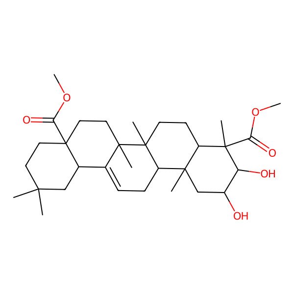 2D Structure of dimethyl (2R,3R,4R,4aR,6aR,6bS,8aS,12aS,14aR,14bR)-2,3-dihydroxy-4,6a,6b,11,11,14b-hexamethyl-1,2,3,4a,5,6,7,8,9,10,12,12a,14,14a-tetradecahydropicene-4,8a-dicarboxylate 2D Structure of dimethyl (2R,3R,4R,4aR,6aR,6bS,8aS,12aS,14aR,14bR)-2,3-dihydroxy-4,6a,6b,11,11,14b-hexamethyl-1,2,3,4a,5,6,7,8,9,10,12,12a,14,14a-tetradecahydropicene-4,8a-dicarboxylate