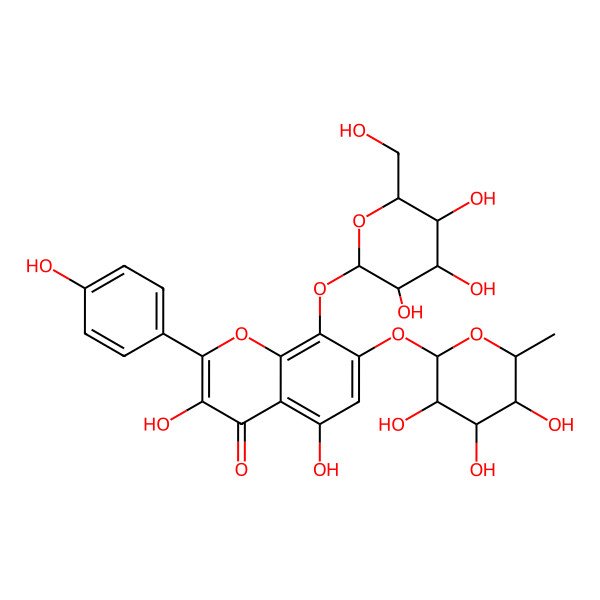 2D Structure of 3,5-Dihydroxy-2-(4-hydroxyphenyl)-8-[3,4,5-trihydroxy-6-(hydroxymethyl)oxan-2-yl]oxy-7-(3,4,5-trihydroxy-6-methyloxan-2-yl)oxychromen-4-one