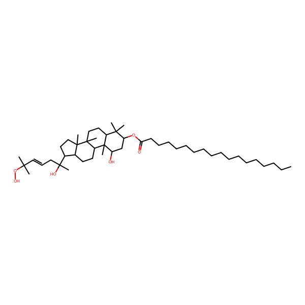 2D Structure of [(1R,3S,5S,8R,10R,13R,14R,17S)-17-[(E,2S)-6-hydroperoxy-2-hydroxy-6-methylhept-4-en-2-yl]-1-hydroxy-4,4,8,10,14-pentamethyl-2,3,5,6,7,9,11,12,13,15,16,17-dodecahydro-1H-cyclopenta[a]phenanthren-3-yl] octadecanoate