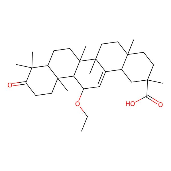2D Structure of (2S,4aS,6aR,6aS,6bR,8aR,12aS,13R,14bR)-13-ethoxy-2,4a,6a,6b,9,9,12a-heptamethyl-10-oxo-3,4,5,6,6a,7,8,8a,11,12,13,14b-dodecahydro-1H-picene-2-carboxylic acid