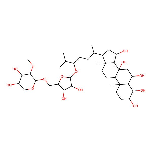 2D Structure of (3S,4R,5S,6S,8S,9R,10S,13R,14S,15R,17R)-17-[(2R,5S)-5-[(2R,3R,4R,5S)-5-[[(2S,3R,4S,5R)-4,5-dihydroxy-3-methoxyoxan-2-yl]oxymethyl]-3,4-dihydroxyoxolan-2-yl]oxy-6-methylheptan-2-yl]-10,13-dimethyl-1,2,3,4,5,6,7,9,11,12,14,15,16,17-tetradecahydrocyclopenta[a]phenanthrene-3,4,6,8,15-pentol
