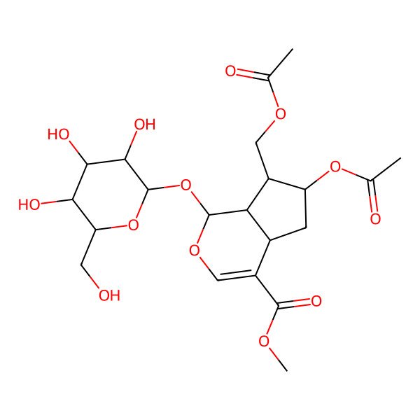 2D Structure of Methyl 6-acetyloxy-7-(acetyloxymethyl)-1-[3,4,5-trihydroxy-6-(hydroxymethyl)oxan-2-yl]oxy-1,4a,5,6,7,7a-hexahydrocyclopenta[c]pyran-4-carboxylate