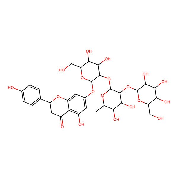 2D Structure of (2S)-7-[(2S,3R,4S,5S,6R)-3-[(2S,3R,4R,5R,6S)-4,5-dihydroxy-6-methyl-3-[(2S,3R,4S,5S,6R)-3,4,5-trihydroxy-6-(hydroxymethyl)oxan-2-yl]oxyoxan-2-yl]oxy-4,5-dihydroxy-6-(hydroxymethyl)oxan-2-yl]oxy-5-hydroxy-2-(4-hydroxyphenyl)-2,3-dihydrochromen-4-one