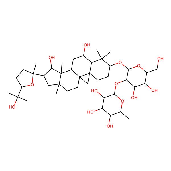2D Structure of (2S,3R,4R,5R,6S)-2-[(2R,3R,4S,5S,6R)-2-[[(1S,3R,6S,8R,9S,11R,12S,13R,14R,16R)-9,13-dihydroxy-14-[(2R,5S)-5-(2-hydroxypropan-2-yl)-2-methyloxolan-2-yl]-7,7,12,16-tetramethyl-6-pentacyclo[9.7.0.01,3.03,8.012,16]octadecanyl]oxy]-4,5-dihydroxy-6-(hydroxymethyl)oxan-3-yl]oxy-6-methyloxane-3,4,5-triol