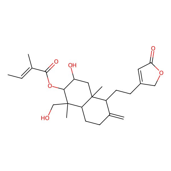 2D Structure of [3-hydroxy-1-(hydroxymethyl)-1,4a-dimethyl-6-methylidene-5-[2-(5-oxo-2H-furan-3-yl)ethyl]-3,4,5,7,8,8a-hexahydro-2H-naphthalen-2-yl] 2-methylbut-2-enoate