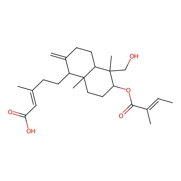 2D Structure of (E)-5-[(1R,4aS,5S,6R,8aR)-5-(hydroxymethyl)-5,8a-dimethyl-6-[(Z)-2-methylbut-2-enoyl]oxy-2-methylidene-3,4,4a,6,7,8-hexahydro-1H-naphthalen-1-yl]-3-methylpent-2-enoic acid
