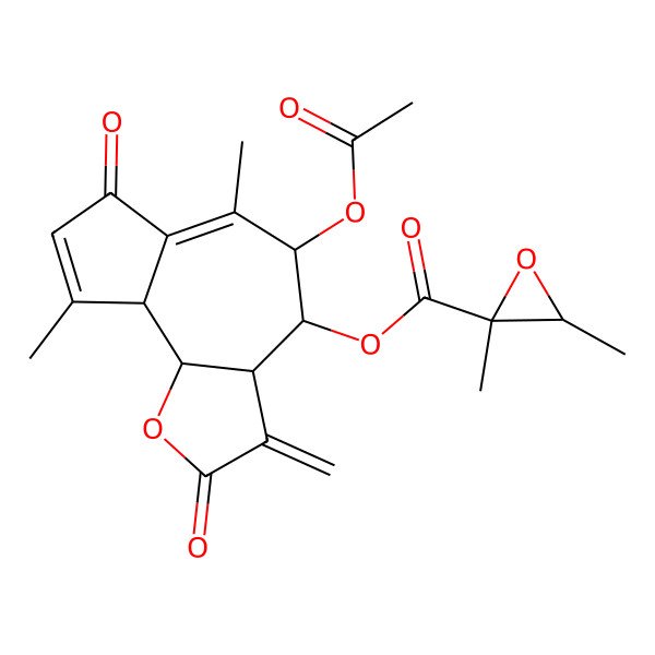 2D Structure of [(3aS,4R,5R,9aS,9bR)-5-acetyloxy-6,9-dimethyl-3-methylidene-2,7-dioxo-4,5,9a,9b-tetrahydro-3aH-azuleno[4,5-b]furan-4-yl] (2S,3R)-2,3-dimethyloxirane-2-carboxylate