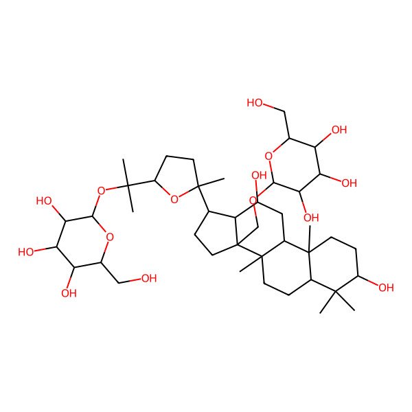 2D Structure of (2S,3S,4R,5R,6S)-2-[[(3S,5R,8R,9R,10R,12R,13R,14S,17R)-3,12-dihydroxy-4,4,8,10-tetramethyl-17-[(2S,5S)-2-methyl-5-[2-[(2S,3R,4S,5S,6R)-3,4,5-trihydroxy-6-(hydroxymethyl)oxan-2-yl]oxypropan-2-yl]oxolan-2-yl]-2,3,5,6,7,9,11,12,13,15,16,17-dodecahydro-1H-cyclopenta[a]phenanthren-14-yl]methoxy]-6-(hydroxymethyl)oxane-3,4,5-triol