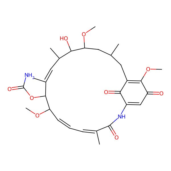 2D Structure of [(3R,5R,6S,7R,8E,10R,11R,12Z,14E)-6-hydroxy-5,11,21-trimethoxy-3,7,9,15-tetramethyl-16,20,22-trioxo-17-azabicyclo[16.3.1]docosa-1(21),8,12,14,18-pentaen-10-yl] carbamate