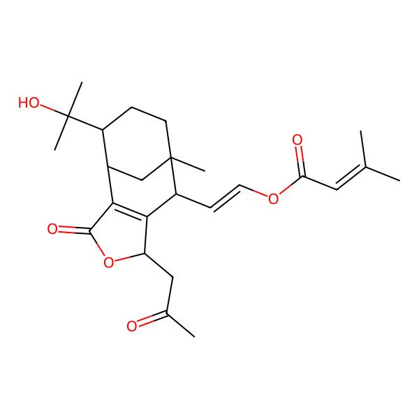 2D Structure of [(E)-2-[(1S,5S,7R,8S,11R)-11-(2-hydroxypropan-2-yl)-8-methyl-3-oxo-5-(2-oxopropyl)-4-oxatricyclo[6.3.1.02,6]dodec-2(6)-en-7-yl]ethenyl] 3-methylbut-2-enoate