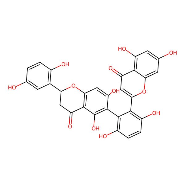 2D Structure of 2-[2-[(2S)-2-(2,5-dihydroxyphenyl)-5,7-dihydroxy-4-oxo-2,3-dihydrochromen-6-yl]-3,6-dihydroxyphenyl]-5,7-dihydroxychromen-4-one