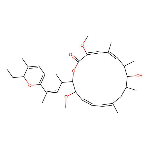 2D Structure of (3Z,5E,7R,8S,9R,11E,13E,15S,16R)-16-{(2S,3E)-4-[(2R)-2-ethyl-3-methyl-2H-pyran-6-yl]-3-penten-2-yl}-8-hydroxy-3,15-dimethoxy-5,7,9,11-tetramethyloxacyclohexadeca-3,5,11,13-tetraen-2-one