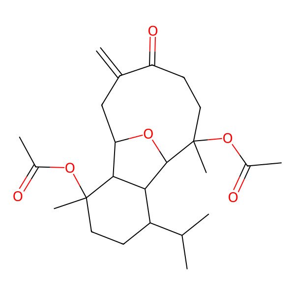 2D Structure of (9-Acetyloxy-3,9-dimethyl-13-methylidene-12-oxo-6-propan-2-yl-15-oxatricyclo[6.6.1.02,7]pentadecan-3-yl) acetate