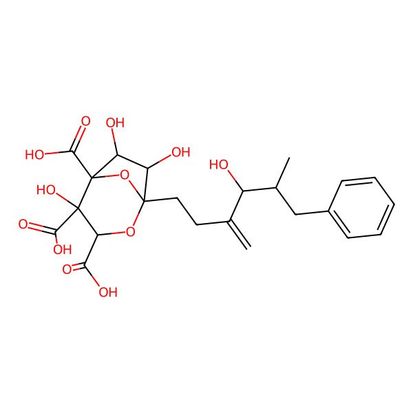 2D Structure of 4,6,7-Trihydroxy-1-(4-hydroxy-5-methyl-3-methylidene-6-phenylhexyl)-2,8-dioxabicyclo[3.2.1]octane-3,4,5-tricarboxylic acid