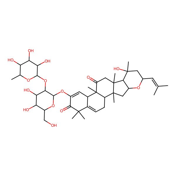 2D Structure of 16-[4,5-Dihydroxy-6-(hydroxymethyl)-3-(3,4,5-trihydroxy-6-methyloxan-2-yl)oxyoxan-2-yl]oxy-8-hydroxy-2,8,10,13,18,18-hexamethyl-6-(2-methylprop-1-enyl)-5-oxapentacyclo[11.8.0.02,10.04,9.014,19]henicosa-15,19-diene-12,17-dione