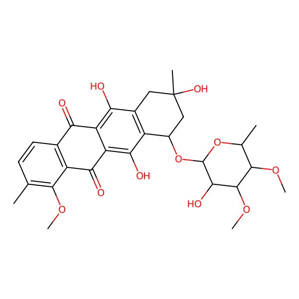 2D Structure of (7R,9R)-6,9,11-trihydroxy-7-[(2R,3S,4S,5S,6R)-3-hydroxy-4,5-dimethoxy-6-methyloxan-2-yl]oxy-4-methoxy-3,9-dimethyl-8,10-dihydro-7H-tetracene-5,12-dione